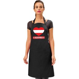 Oostenrijkse vlag in hart keukenschort/ barbecueschort zwart heren en dames - I love Oostenrijk schort