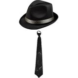 Carnaval verkleedset Classic - hoed en stropdas - zwart - heren/dames - verkleedkleding accessoires