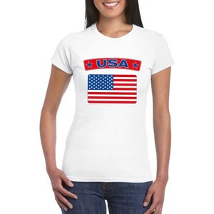 Amerika t-shirt met Amerikaanse vlag wit dames