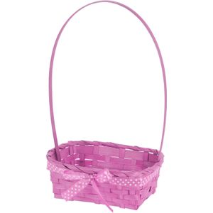 Rieten mandje roze vierkant met hengsel 39 cm - Opbergen -  Decoratie manden gevlochten riet