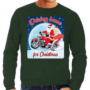 Foute Kersttrui / sweater - Driving home for christmas - motorliefhebber / motorrijder / motor fan groen voor heren - kerstkleding / kerst outfit