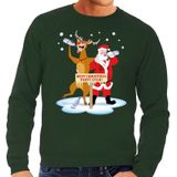 Foute kersttrui / sweater dronken kerstman en rendier Rudolf na kerstborrel/ feest groen voor heren - Kersttruien