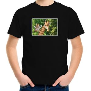 Dieren shirt met giraffen foto - zwart - voor kinderen - Afrikaanse dieren/ giraf cadeau t-shirt