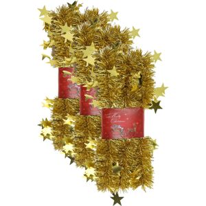 3x stuks lametta kerstslingers met sterretjes goud 200 x 6,5 cm - kerstslingers/kerst guirlandes