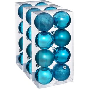 24x stuks kerstballen turquoise blauw glans en mat kunststof diameter 7 cm - Kerstboom versiering