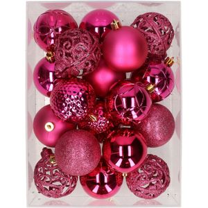 37x stuks kunststof kerstballen felroze 6 cm - Kerstversiering