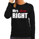 Mrs always right sweater / trui zwart met witte letters voor dames - vrijgezellenfeest - bruiloft / huwelijk â fun tekst truien / sweaters voor koppels