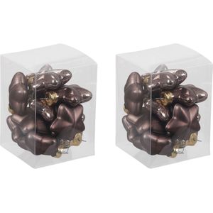 24x Sterretjes kersthangers/kerstballen donkerbruin (chestnut) van glas - 4 cm - mat/glans - Kerstboomversiering