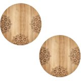 2x Ronde houten snijplanken met mandala print 27 cm - Zeller - Keukenbenodigdheden - Kookbenodigdheden - Snijplanken/serveerplanken - Houten serveerborden - Snijplanken van hout