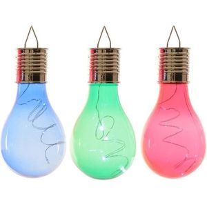 3x Buiten LED blauw/groen/rood peertjes solar verlichting 14 cm - Tuinverlichting - Tuinlampen - Solarlampen op zonne-energie