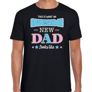 Bellatio Decorations Cadeau t-shirt aanstaande papa - awesome new dad - roze/blauw - heren - Vaderdag/verjaardag
