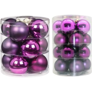 Kerstversiering glazen kerstballen 6-8 cm paars pakket van 32x stuks - Paarse kerstboom ballen