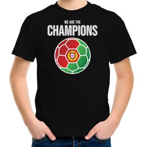 Portugal EK/ WK supporter t-shirt - we are the champions met Portugese voetbal - zwart - kinderen - kleding / shirt