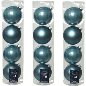 12x stuks kerstballen ijsblauw (blue dawn) van glas 10 cm - mat/glans - Kerstversiering/boomversiering