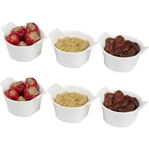 6x Serveerschaaltjes  voor tapas, snacks, sausjes en borrelhapjes wit 9,5 x 4,5 cm - Tapas schaaltjes - snack schalen
