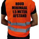 2x stuks houd 1,5 meter afstand vest / hesje - oranje reflecterende strepen - volwassenen - veiligheidsvest werkkleding - RIVM regels/richtlijnen - flatten the curve / stay safe