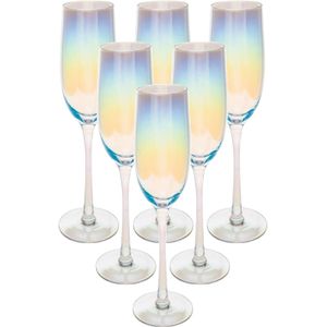 Set van 6x champagneglazen/flutes parelmoer 210 ml Fantasy van glas - Champagne glazen
