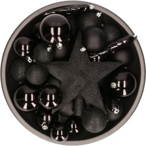 Bellatio Decorations Kerstballen - 33 stuks - zwart - met piek - kunststof - 6 cm