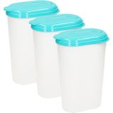 PlasticForte Waterkan/sapkan - 3x - transparant/aqua - deksel - 1.6L - kunststof