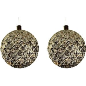 2x Grote gouden verlichte decoratie kerstballen 20 cm - Kerstballen met verlichting - Kerstversiering/kerstdecoratie