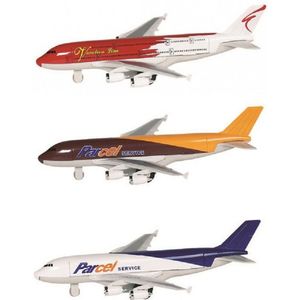 Speelgoed vliegtuigen setje van 3 stuks bruin, rood en wit/blauw 19 cm - Vliegveld spelen voor kinderen