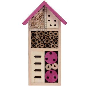 Lifetime Garden Insectenhotel - roze - hout - 13 x 9 x 26 cm - insectenhuisje