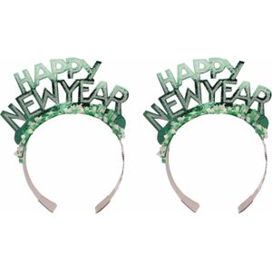 3x stuks haarband Happy New Year groen voor volwassenen - Diadeem hoofdband happy newyear