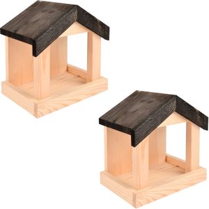 2x Houten vogelhuisjes/muurvoederhuisjes - Vurenhouten vogelhuisjes tuindecoraties - Vogelnestje voor tuinvogeltjes