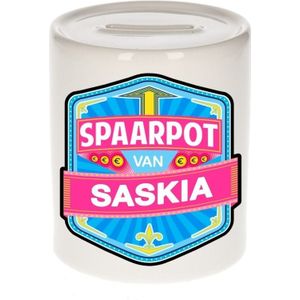 Kinder spaarpot voor Saskia  - keramiek - naam spaarpotten