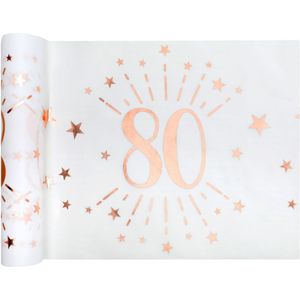 Santex Tafelloper op rol - 80 jaar verjaardag - non woven polyester - wit/rose goud - 30 x 500 cm