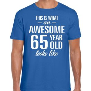Awesome 65 year - geweldige 65 jaar cadeau t-shirt blauw heren -  Verjaardag cadeau