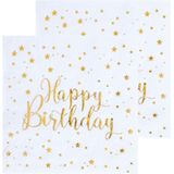 Verjaardag feest servetten happy birthday - 20x - wit - 33 x 33 cm