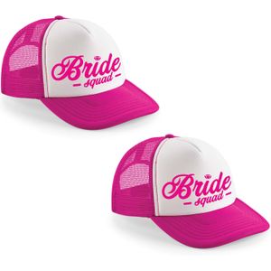 8x stuks roze fuchsia vrijgezellenfeest snapback cap/ truckers pet Bride Squad script dames - Vrijgezellen petjes / caps