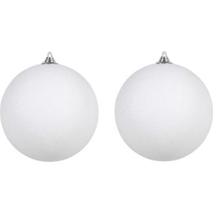 2x Witte grote glitter kerstballen 18 cm - hangdecoratie / boomversiering glitter kerstballen