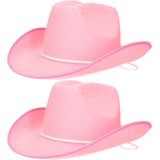 2x stuks roze vilten cowboyhoed voor volwassenen - Verkleedhoeden