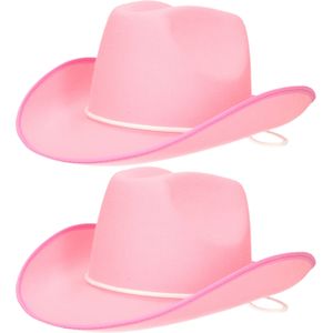 2x stuks roze vilten cowboyhoed voor volwassenen - Verkleedhoeden