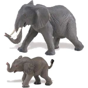 Plastic speelgoed figuren setje olifanten 8 en 16 cm - Safari dieren setje moeder en kind