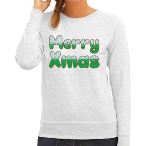 Merry xmas foute Kersttrui - grijs - dames - Kerstsweaters / Kerst outfit