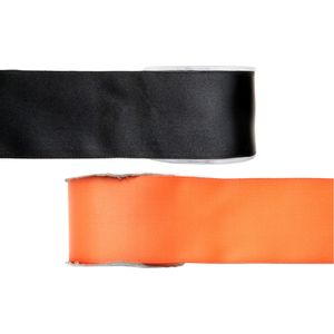 Satijn sierlint pakket - zwart/oranje - 2,5 cm x 25 meter - Hobby/decoratie/knutselen - 2x rollen