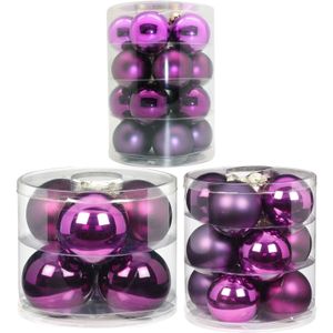 Kerstversiering glazen kerstballen paars 6-8-10 cm pakket van 38x stuks - Paarse kerstboom ballen