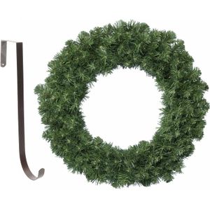 Kerstkrans - groen - 35 cm- kunststof - incl. ijzeren deurhanger