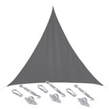 Polyester schaduwdoek/zonnescherm Curacao driehoek grijs 4 x 4 x 4 meter - inclusief bevestiging haken set
