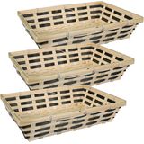 Broodmand rechthoekig - 3x - gevlochten bamboe hout - 34 x 24 x 8 cm - naturel/zwart