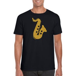 Gouden saxofoon / muziek t-shirt / kleding - zwart - voor heren - muziek shirts / muziek liefhebber / saxofonisten / jazz / outfit