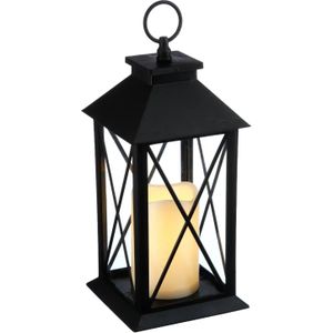 Atmosphera - Lantaarn - Zwart - Kunststof/Glas - 14 x 14 x 28 cm - Buiten - LED Kaars Licht