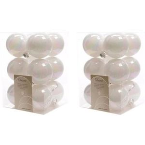 24x Parelmoer witte kunststof kerstballen 6 cm - Glans - Onbreekbare plastic kerstballen - Kerstboomversiering parelmoer wit