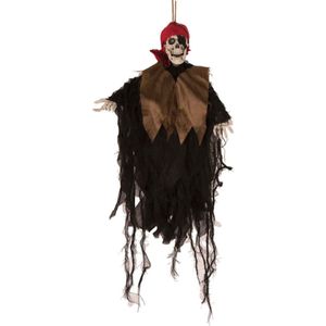 Horror decoratie hangend skelet bewegende piraat met geluid en licht 50 cm - Halloween thema versiering poppen