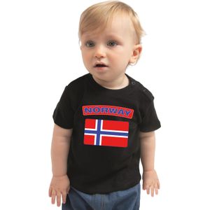 Norway baby shirt met vlag zwart jongens en meisjes - Kraamcadeau - Babykleding - Noorwegen landen t-shirt
