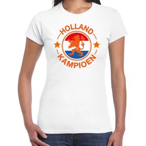 Wit fan t-shirt voor dames - Holland kampioen met leeuw - Nederland supporter - EK/ WK shirt / outfit