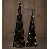 Verlichte LED kegel kerstbomen - 2x st - zwart - H40 en H60 cm